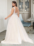 Cristina Ball-Gown/Princess V-neck Court Train Tulle Wedding Dress UKP0013682