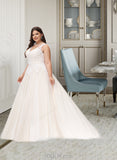 Cristina Ball-Gown/Princess V-neck Court Train Tulle Wedding Dress UKP0013682