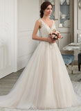 Cristina Ball-Gown/Princess V-neck Court Train Tulle Wedding Dress UKP0013682