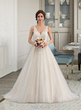 Cristina Ball-Gown/Princess V-neck Court Train Tulle Wedding Dress UKP0013682