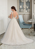 Cristina Ball-Gown/Princess V-neck Court Train Tulle Wedding Dress UKP0013682