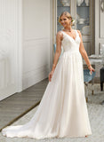 Cristina Ball-Gown/Princess V-neck Court Train Tulle Wedding Dress UKP0013682