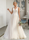 Cristina Ball-Gown/Princess V-neck Court Train Tulle Wedding Dress UKP0013682