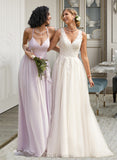 Cristina Ball-Gown/Princess V-neck Court Train Tulle Wedding Dress UKP0013682