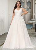 Cristina Ball-Gown/Princess V-neck Court Train Tulle Wedding Dress UKP0013682