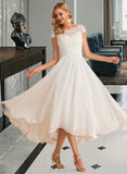 Kay A-Line Scoop Neck Asymmetrical Chiffon Wedding Dress UKP0013683