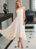 Kay A-Line Scoop Neck Asymmetrical Chiffon Wedding Dress UKP0013683