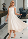 Kay A-Line Scoop Neck Asymmetrical Chiffon Wedding Dress UKP0013683