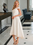 Kay A-Line Scoop Neck Asymmetrical Chiffon Wedding Dress UKP0013683