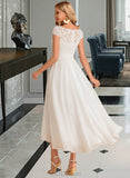 Kay A-Line Scoop Neck Asymmetrical Chiffon Wedding Dress UKP0013683