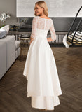 Donna A-Line Scoop Neck Asymmetrical Satin Lace Wedding Dress UKP0013684