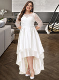 Donna A-Line Scoop Neck Asymmetrical Satin Lace Wedding Dress UKP0013684