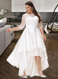 Donna A-Line Scoop Neck Asymmetrical Satin Lace Wedding Dress UKP0013684