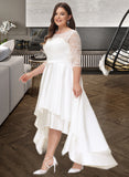 Donna A-Line Scoop Neck Asymmetrical Satin Lace Wedding Dress UKP0013684