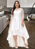 Donna A-Line Scoop Neck Asymmetrical Satin Lace Wedding Dress UKP0013684