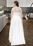 Donna A-Line Scoop Neck Asymmetrical Satin Lace Wedding Dress UKP0013684