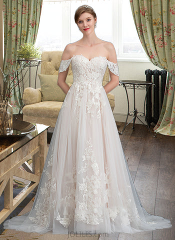 Nathalie Ball-Gown/Princess Sweetheart Sweep Train Tulle Wedding Dress UKP0013685