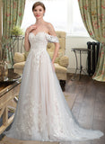 Nathalie Ball-Gown/Princess Sweetheart Sweep Train Tulle Wedding Dress UKP0013685