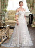 Nathalie Ball-Gown/Princess Sweetheart Sweep Train Tulle Wedding Dress UKP0013685