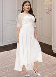 Celia A-Line Scoop Neck Asymmetrical Chiffon Wedding Dress With Beading Sequins UKP0013686