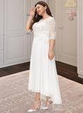 Celia A-Line Scoop Neck Asymmetrical Chiffon Wedding Dress With Beading Sequins UKP0013686