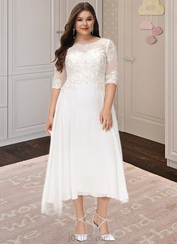 Celia A-Line Scoop Neck Asymmetrical Chiffon Wedding Dress With Beading Sequins UKP0013686