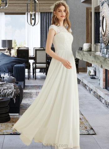 Scarlett A-Line Floor-Length Chiffon Lace Wedding Dress UKP0013687