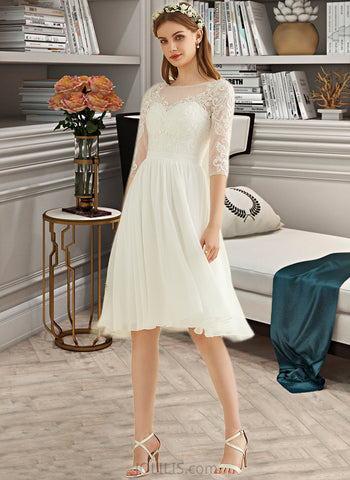 Marlene A-Line Knee-Length Chiffon Lace Wedding Dress With Sequins UKP0013689