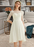 Marlene A-Line Knee-Length Chiffon Lace Wedding Dress With Sequins UKP0013689