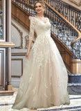 Nyla A-Line V-neck Court Train Wedding Dress With Sequins UKP0013690