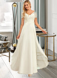 Shannon A-Line V-neck Floor-Length Chiffon Lace Wedding Dress With Lace UKP0013691