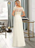 Shannon A-Line V-neck Floor-Length Chiffon Lace Wedding Dress With Lace UKP0013691