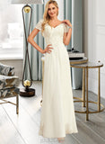 Shannon A-Line V-neck Floor-Length Chiffon Lace Wedding Dress With Lace UKP0013691