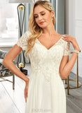 Shannon A-Line V-neck Floor-Length Chiffon Lace Wedding Dress With Lace UKP0013691