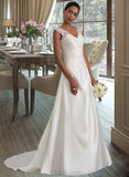 Celeste Ball-Gown/Princess V-neck Sweep Train Satin Wedding Dress With Ruffle Beading Sequins UKP0013693