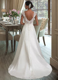 Celeste Ball-Gown/Princess V-neck Sweep Train Satin Wedding Dress With Ruffle Beading Sequins UKP0013693