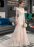 Alani Trumpet/Mermaid V-neck Court Train Tulle Lace Wedding Dress UKP0013694