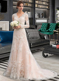 Alani Trumpet/Mermaid V-neck Court Train Tulle Lace Wedding Dress UKP0013694