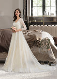 Christina Ball-Gown/Princess V-neck Chapel Train Tulle Wedding Dress With Beading Sequins UKP0013695