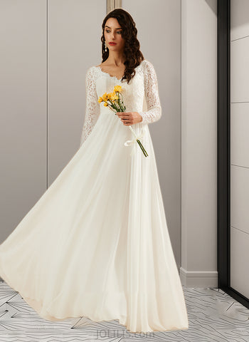 Breanna A-Line V-neck Sweep Train Wedding Dress With Lace UKP0013696