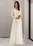 Breanna A-Line V-neck Sweep Train Wedding Dress With Lace UKP0013696