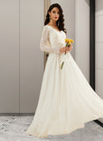 Breanna A-Line V-neck Sweep Train Wedding Dress With Lace UKP0013696