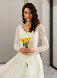 Breanna A-Line V-neck Sweep Train Wedding Dress With Lace UKP0013696