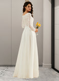 Breanna A-Line V-neck Sweep Train Wedding Dress With Lace UKP0013696