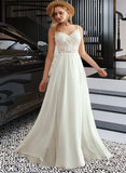 Lydia A-Line V-neck Floor-Length Wedding Dress With Beading Split Front UKP0013697