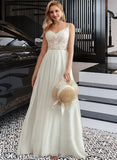 Lydia A-Line V-neck Floor-Length Wedding Dress With Beading Split Front UKP0013697