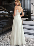 Lydia A-Line V-neck Floor-Length Wedding Dress With Beading Split Front UKP0013697