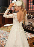 Kathleen Ball-Gown/Princess V-neck Sweep Train Tulle Lace Wedding Dress UKP0013698