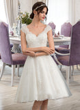 Regan A-Line V-neck Knee-Length Tulle Lace Wedding Dress UKP0013700