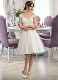 Regan A-Line V-neck Knee-Length Tulle Lace Wedding Dress UKP0013700